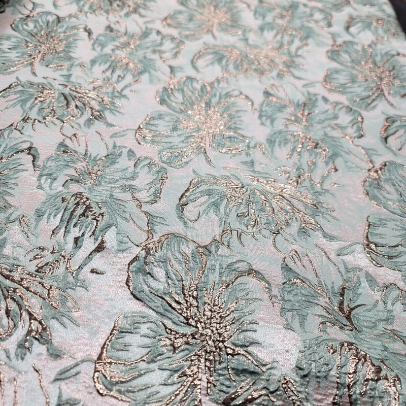 Brocade Jacquard Floral Brocade Mint Green Rose Gold