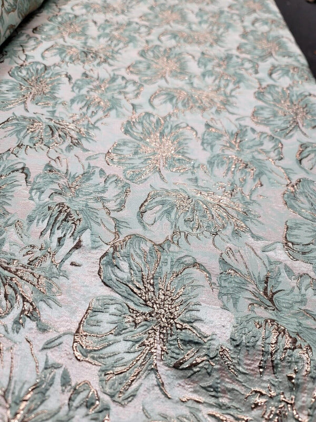 Brocade Jacquard Floral Brocade Mint Green Rose Gold