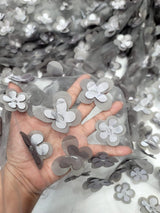 3D Floral Lace Gray Butterfly Fabric