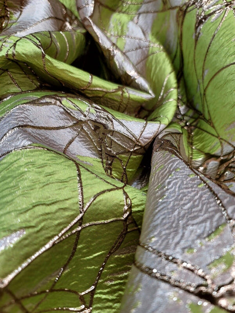 Metallic Brocade Jacquard Fabric Light Green Gold Beige