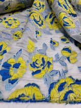Brocade Jacquard Organza Fabric Yellow Royal Blue Floral