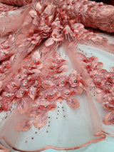 3D Floral Lace Coral Beaded