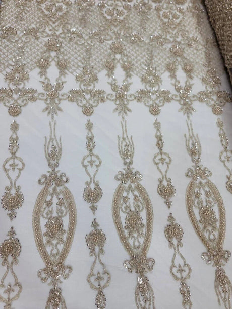 Beaded Lace Embroidery Floral Champagne