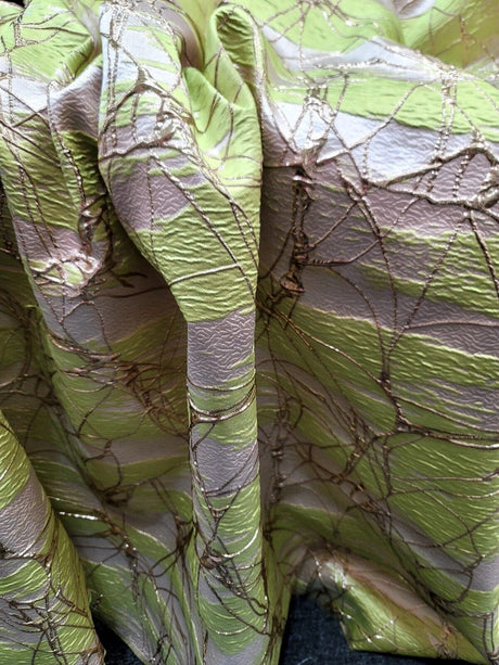 Metallic Brocade Jacquard Fabric Light Green Gold Beige