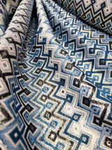 Brocade Jacquard Teal Metallic Geometric Fabric
