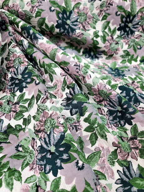 Brocade Jacquard Floral Chenille Fabric Mauve Green