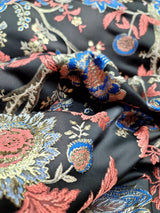 Brocade Jacquard Fabric Coral Blue Floral Damask