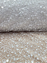 White Beaded Lace Fabric