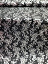 Black Organza Brocade Silver Floral Fabric