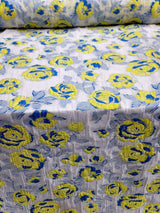 Brocade Jacquard Organza Fabric Yellow Royal Blue Floral
