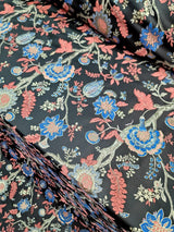 Brocade Jacquard Fabric Coral Blue Floral Damask