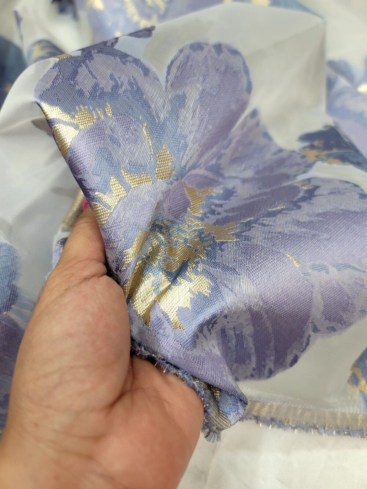 Brocade Floral Organza Fabric Lavender Blue