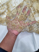 Gold Beaded Sequins Embroidery Bridal Lace