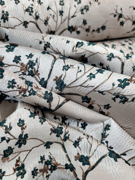 Floral Brocade Jacquard Fabric Hunter Green