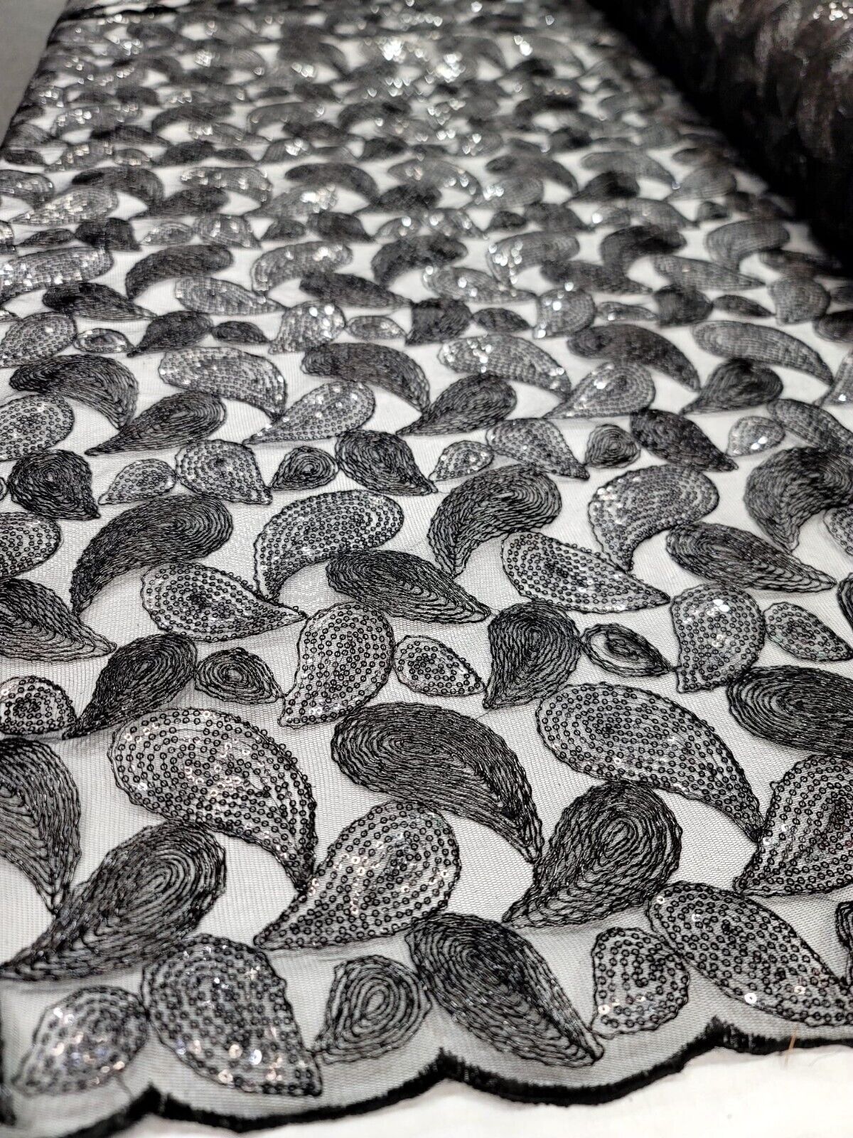 Embroidered Lace Black Sequins
