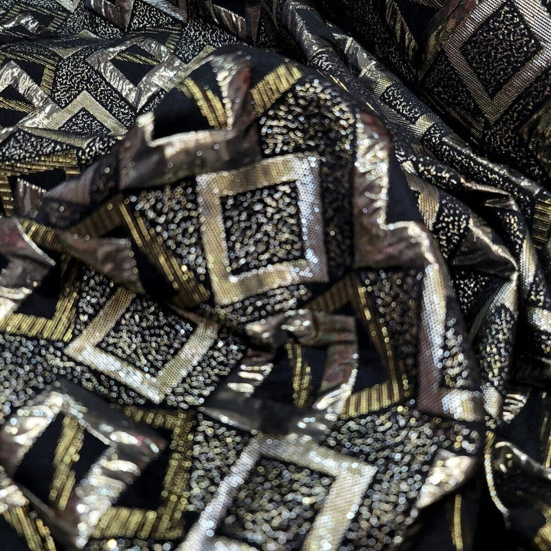 Brocade Jacquard Black Gold Geometric