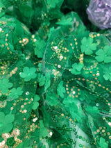 3D Floral Sequin Fabric Emerald Green