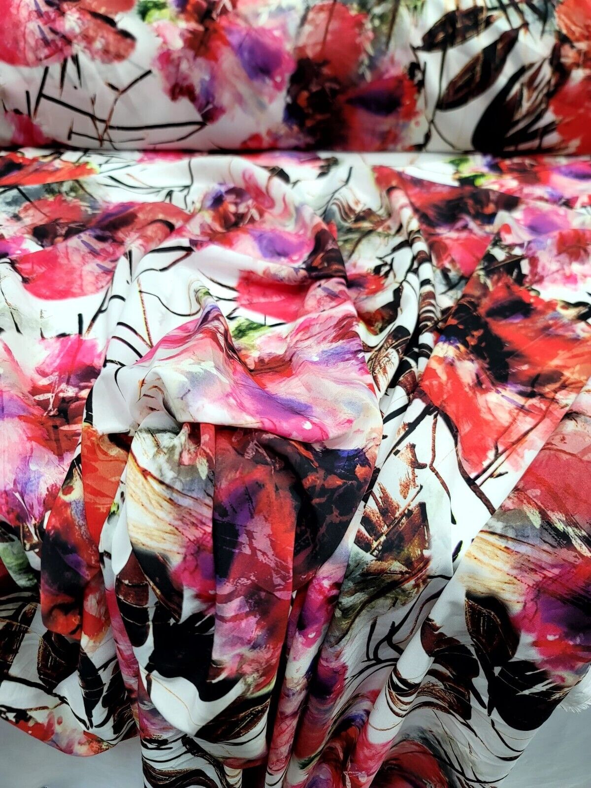 Floral Chiffon Fabric Pink Red Purple