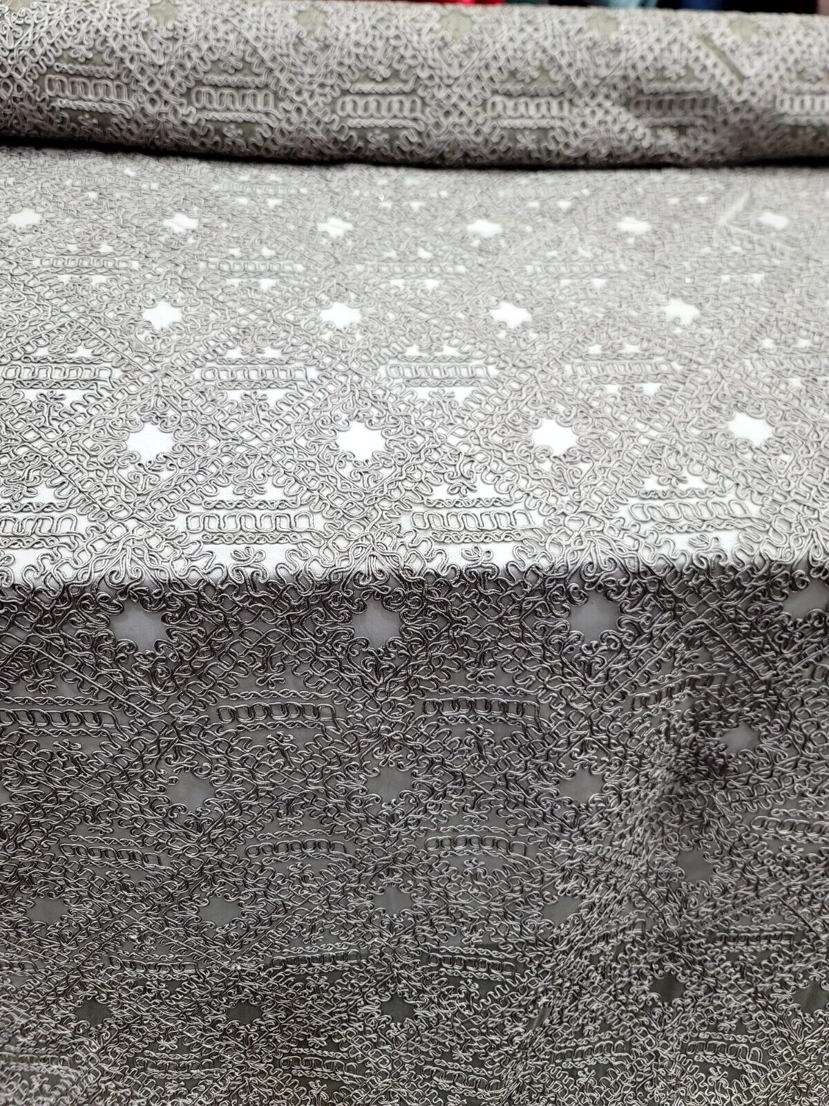 Embroidered Ribbon Lace Fabric Dark Olive Green