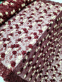 3D Floral Lace Burgundy Ivory Embroidered Mesh Fabric