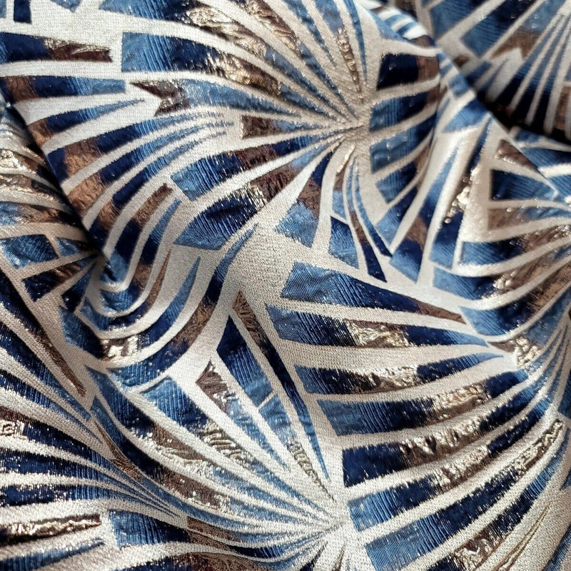 Teal Blue Brocade Jacquard Fabric