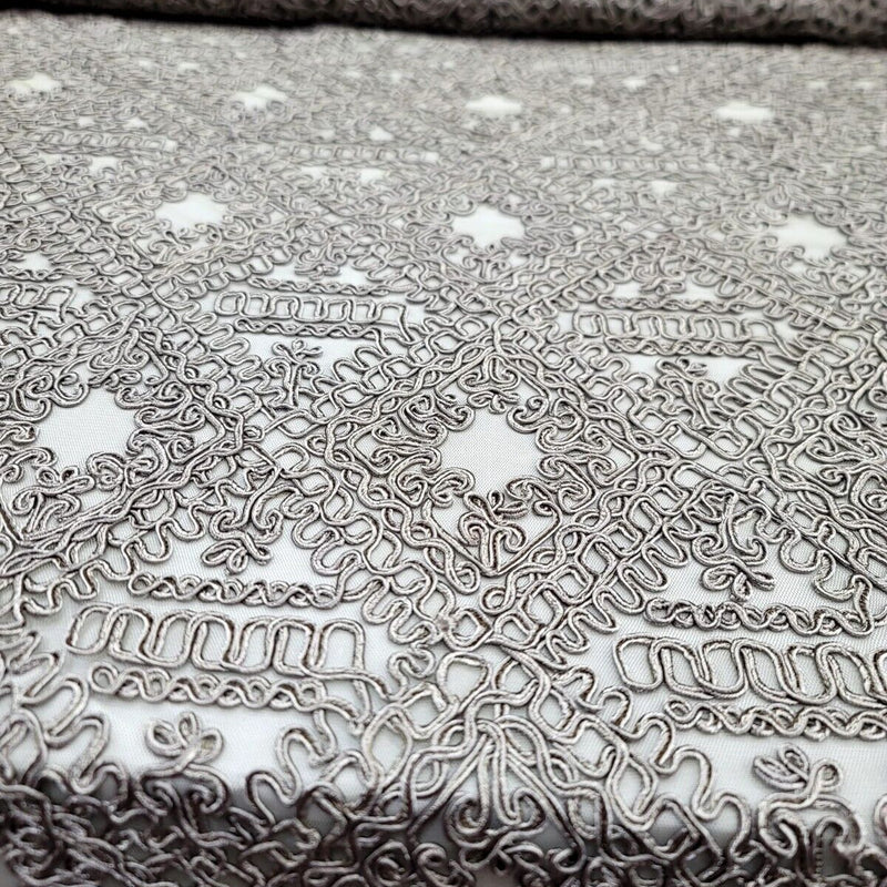 Embroidered Ribbon Lace Fabric Dark Olive Green