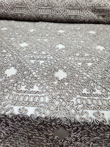 Embroidered Ribbon Lace Fabric Dark Olive Green