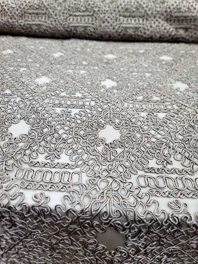 Embroidered Ribbon Lace Fabric Dark Olive Green