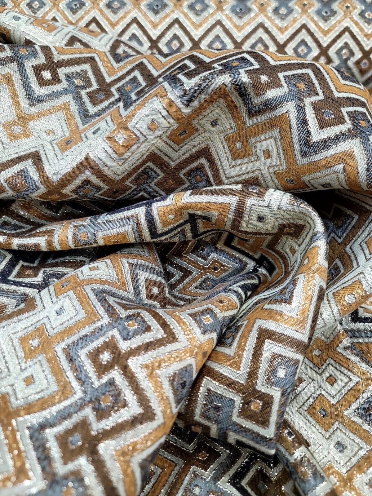 Brocade Jacquard Gold Metallic Geometric Fabric