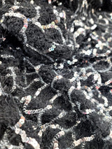 Sequin Faux Fur Stretch Fabric Black Silver