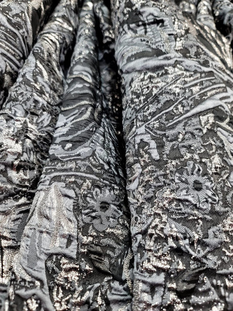 Floral Brocade Fabric Gray Metallic