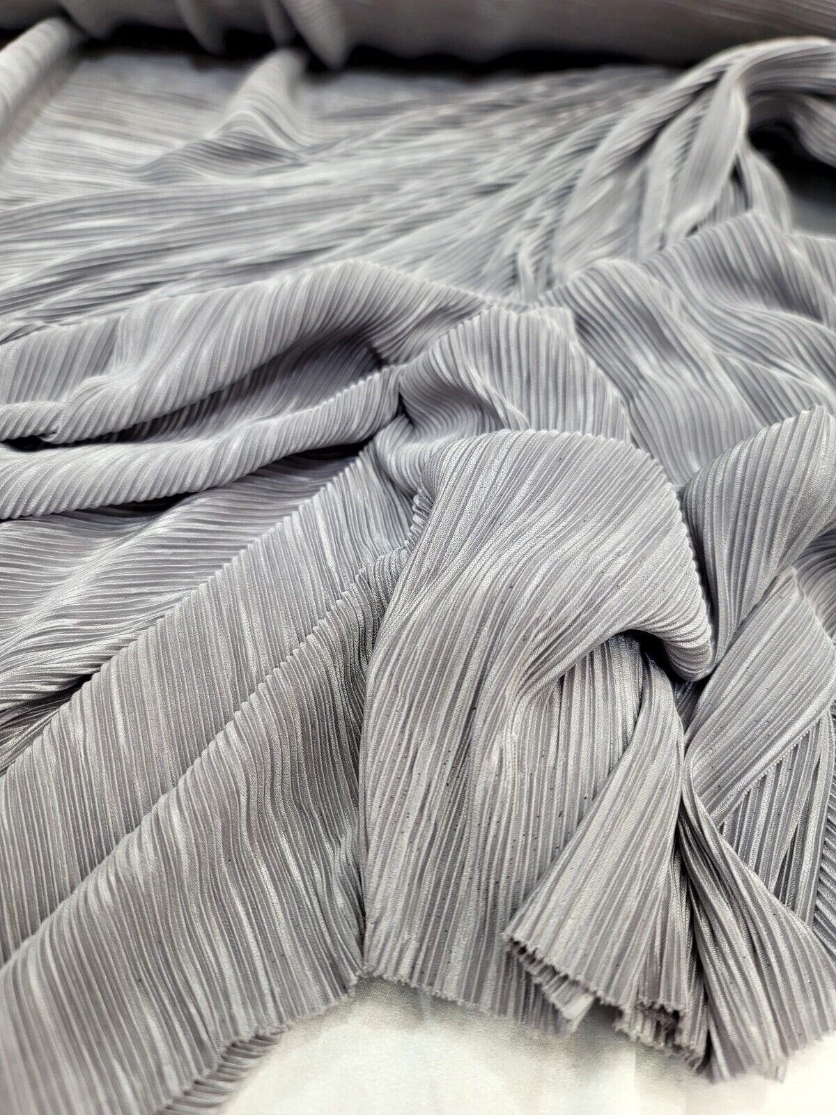 Pleated Stretch Fabric Silver Textured