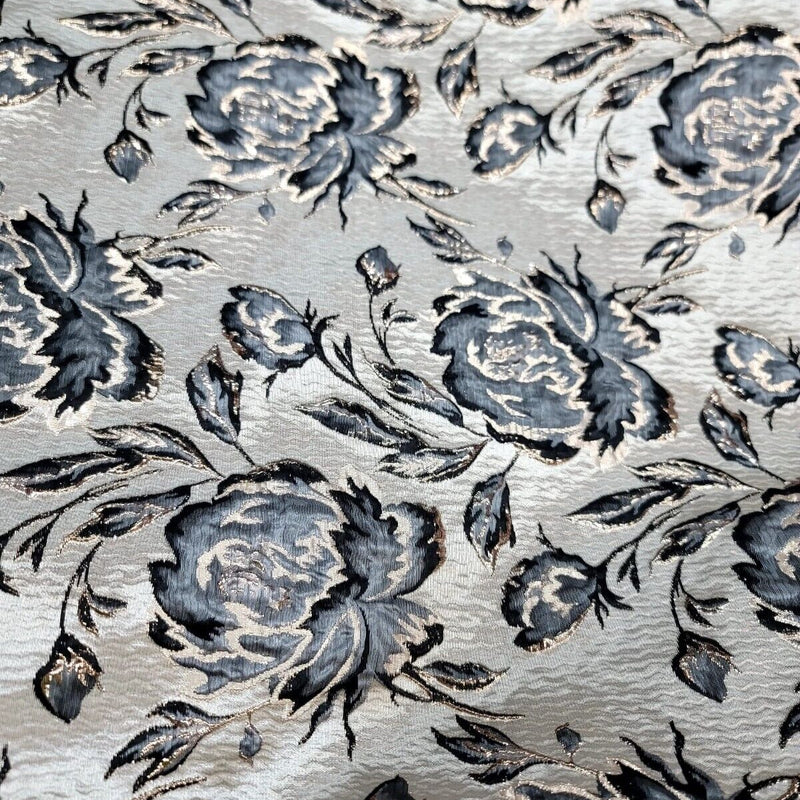 Brocade Jacquard Floral Fabric Gray Black Beige