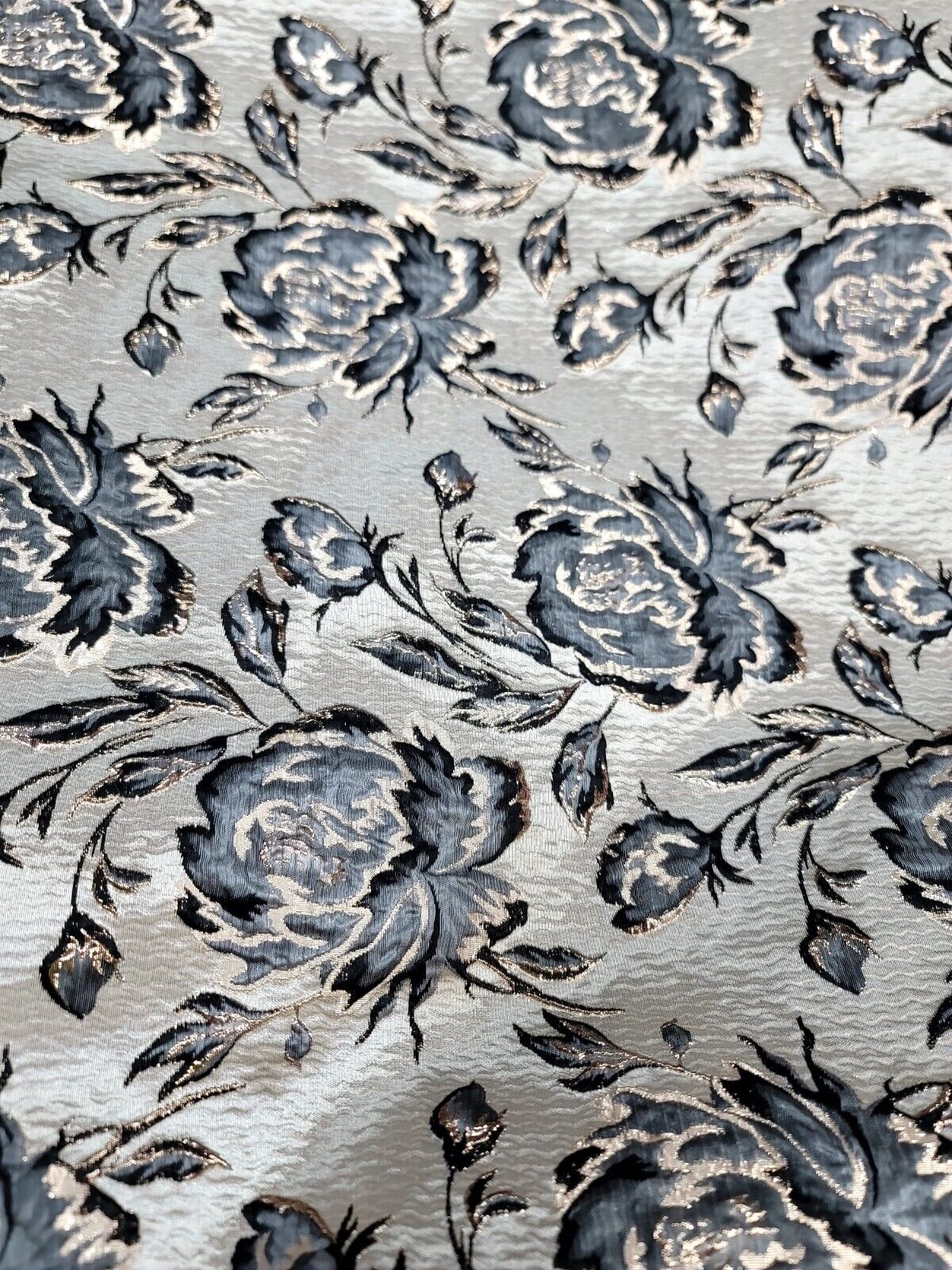 Brocade Jacquard Floral Fabric Gray Black Beige