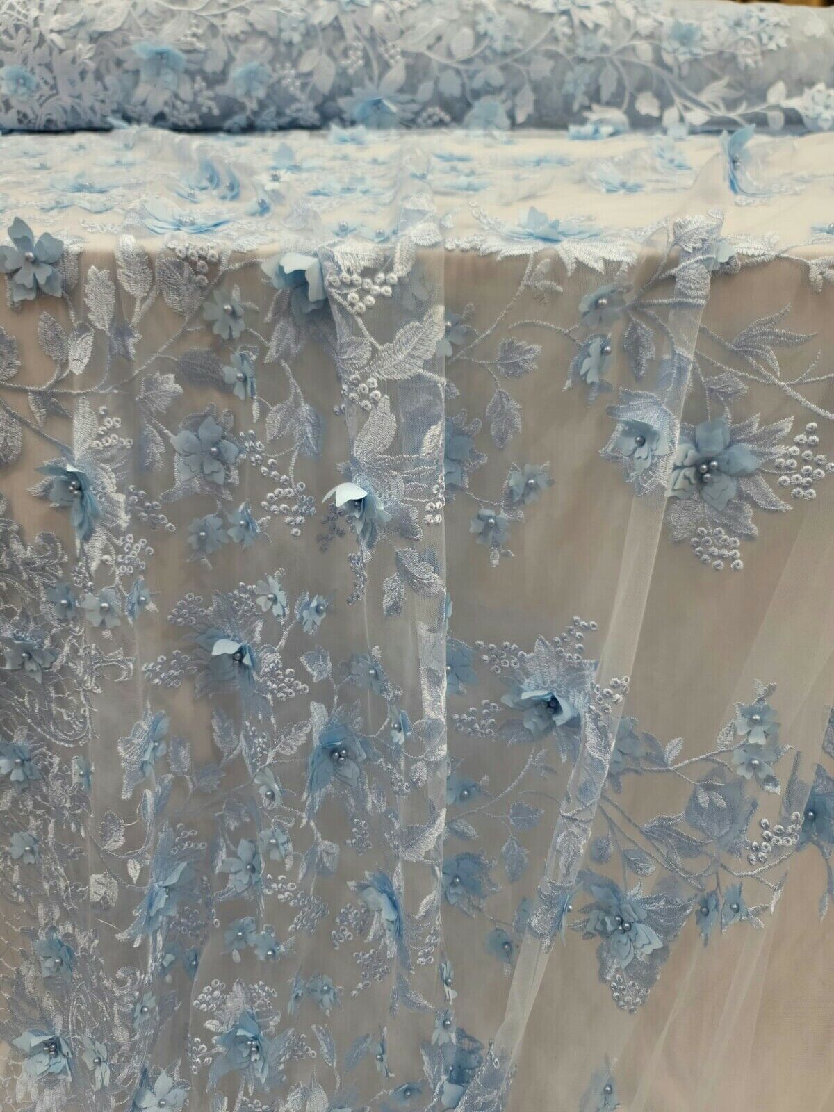 3D Floral Lace Sky Blue