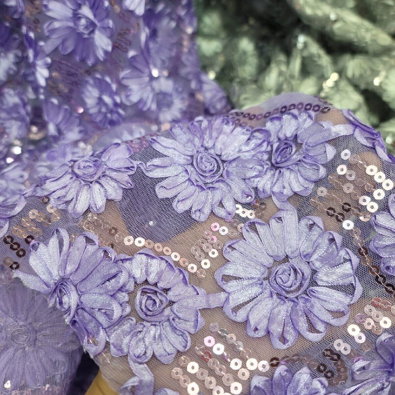Sequined Lace Embroidery Fabric Lavender