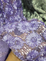 Sequined Lace Embroidery Fabric Lavender