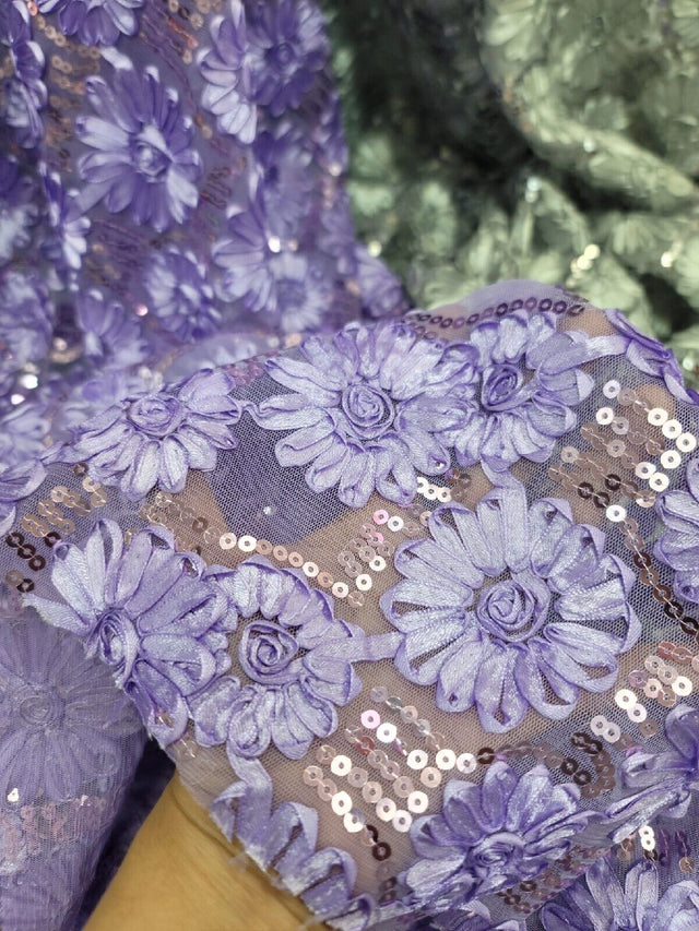 Sequined Lace Embroidery Fabric Lavender