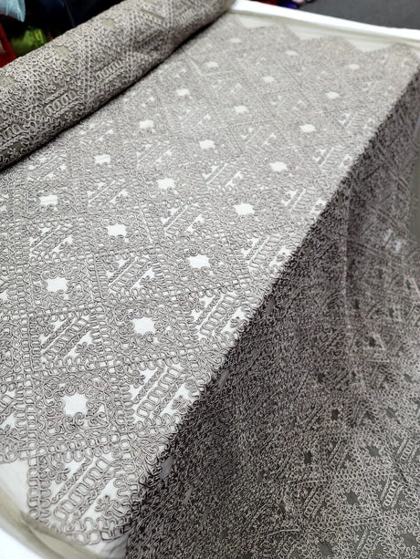 Embroidered Ribbon Lace Fabric Dark Olive Green