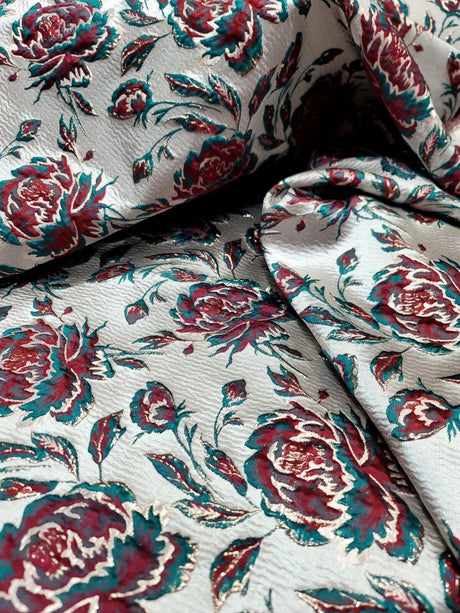Red Brocade Floral Jacquard Fabric