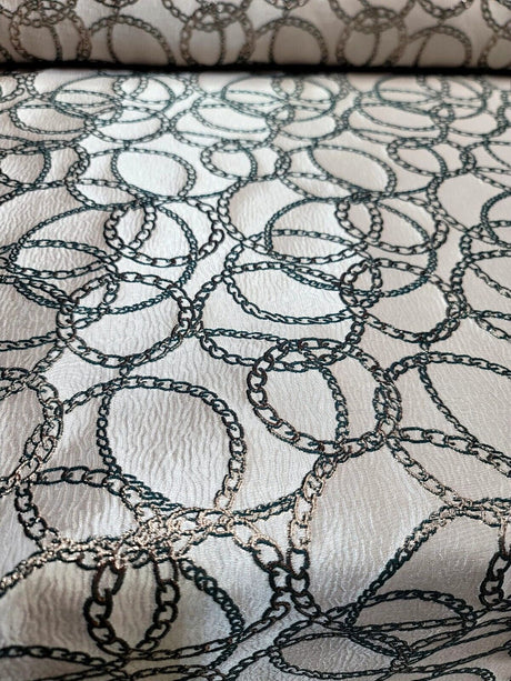 Brocade Jacquard Fabric Gold Metallic Chain Geometric Pattern