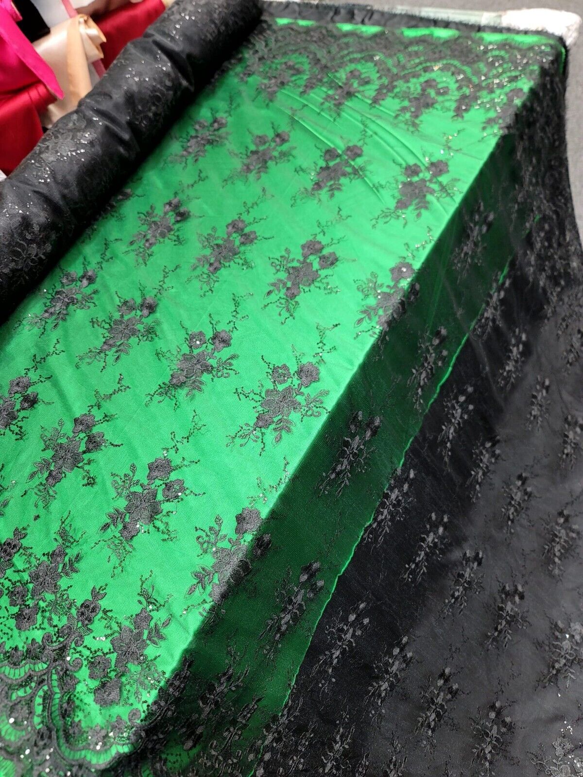 Black Embroidered Sequin Lace Fabric