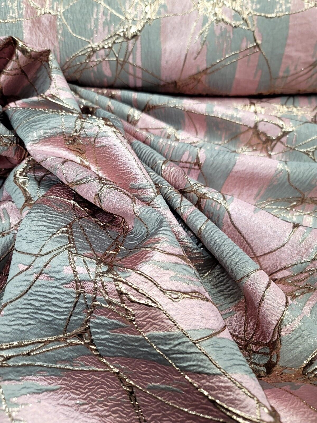 Brocade Jacquard Metallic Gray Pink Rose Gold