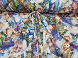 Printed Spandex Butterfly Fabric Blue Green Lavender