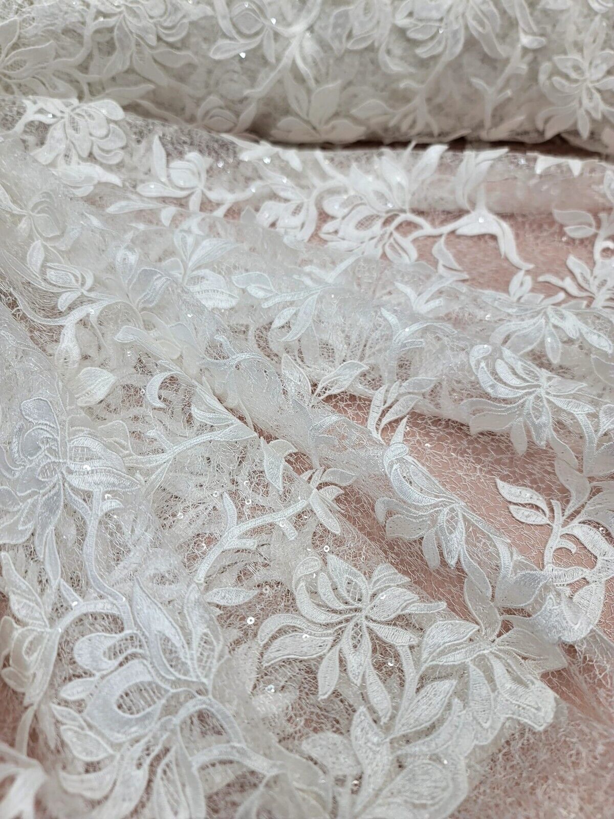 White Embroidery Lace Guipure Floral Sequin Mesh