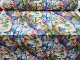 Printed Spandex Butterfly Fabric Blue Green Lavender