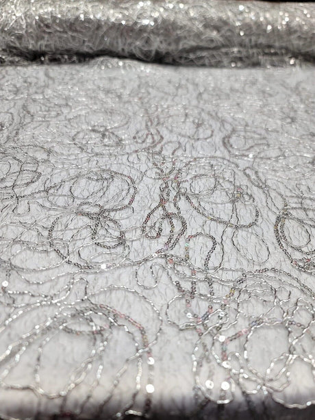 Sequin Mesh Spider Web Fabric Silver