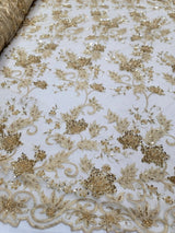 Gold Beaded Sequins Embroidery Bridal Lace