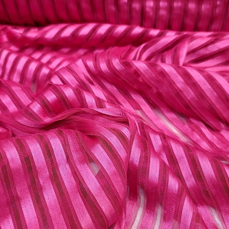 Embroidered Lace Fabric Fuchsia Ribbon Mesh