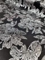 Brocade Jacquard Silver Floral on Black